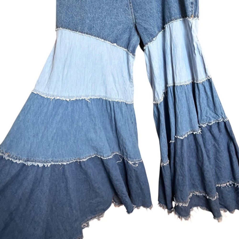 Free People We The Free Dreamscape Tiered Denim Wide Leg Jeans 33 - Picture 9 of 16